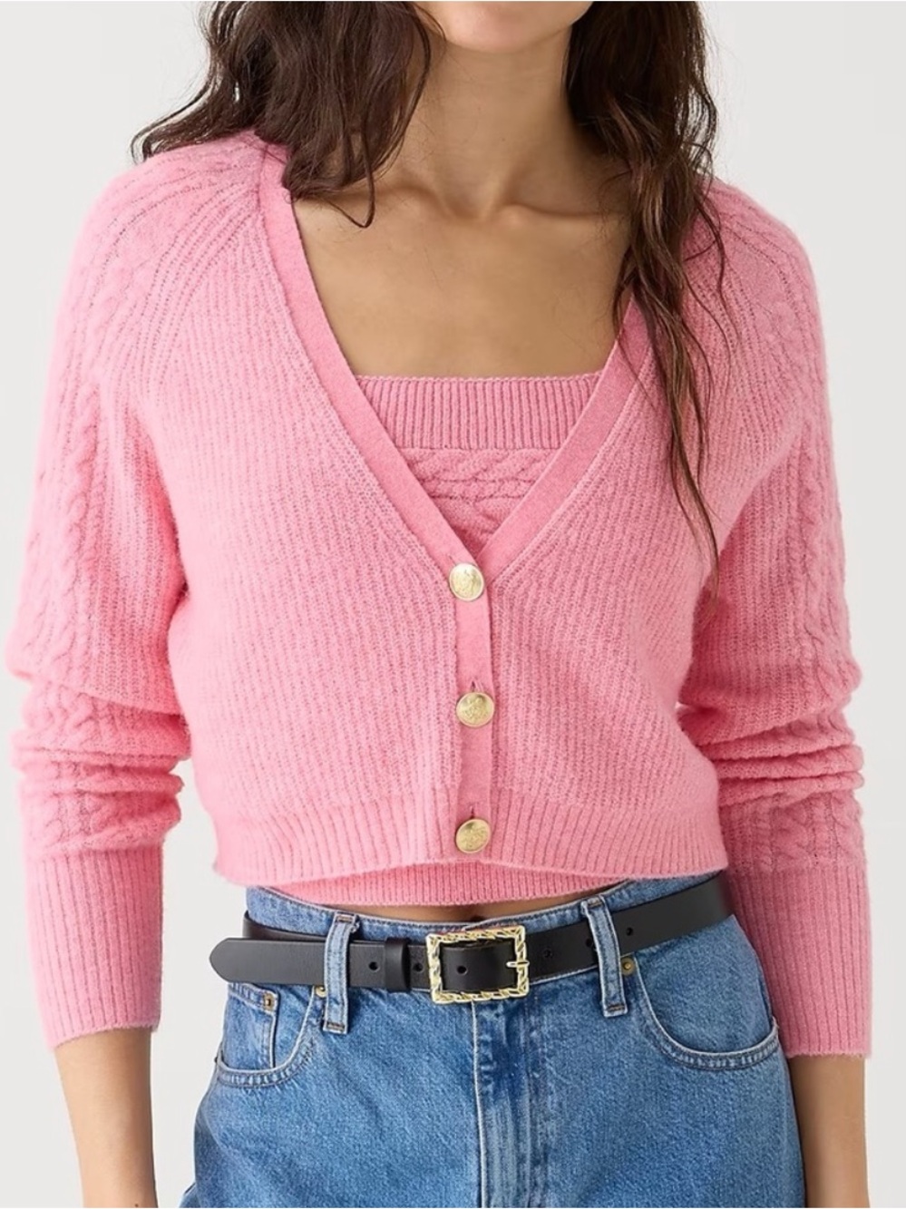 J. Crew Cropped Pink Cable-Texture Button Cardigan. Size S. Style BV356